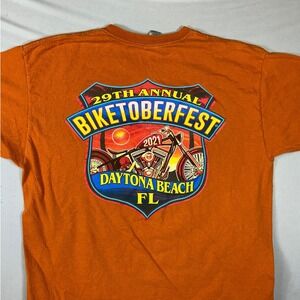 Gildan Biketoberfest 2021 Daytona Beach FL Orange Graphic T-Shirt Mens XL